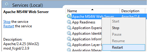 restart windows apache service